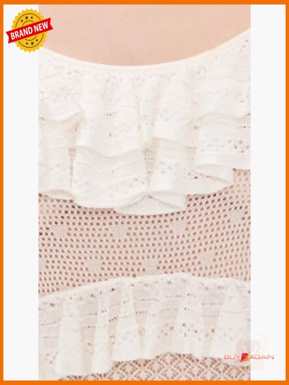 Women's Pointelle Knit Bodysuit Ruffle Sleeveless - Picture 6 of 6